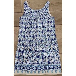 Lilly Pulitzer Cathy Bomber Blue Get Trunky Engineered Elephant Shift Dress 8